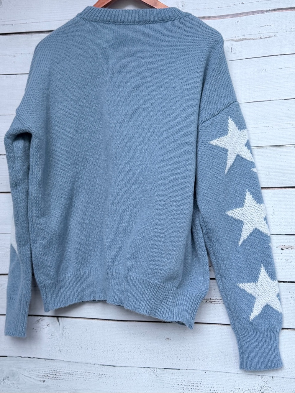 Women's Star Sleeve Crewneck Sweater - Blue - Picture 4 of 5
